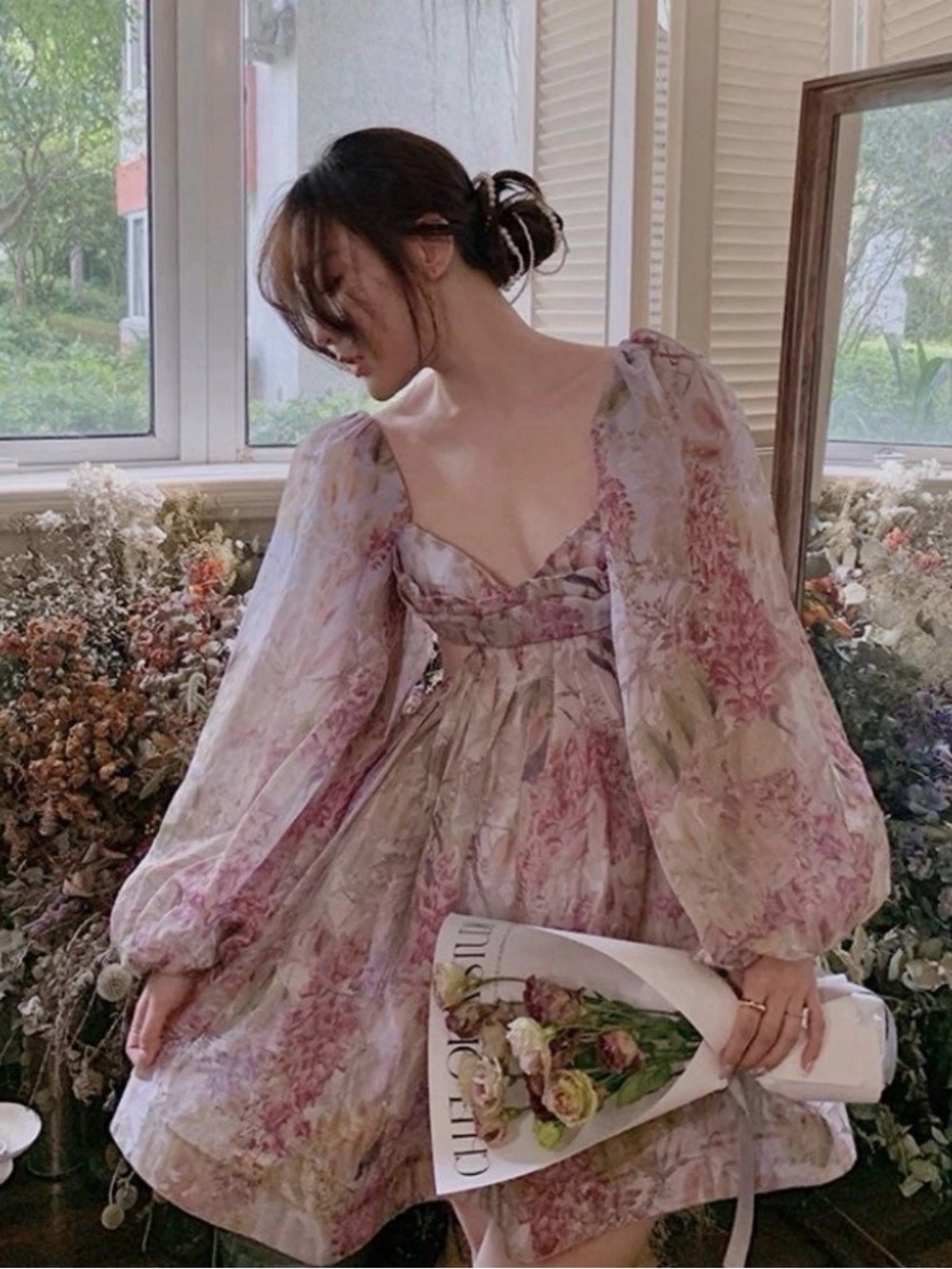 Like new Zimmermann Botanica Bralette Floral Puff Sleeve Mini Dress Size 1